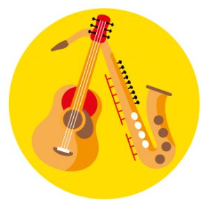 Icon of a guitar and saxophone to represent how to stay connected to family and friends