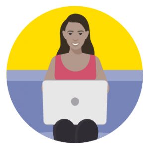 Icon of a women enjoying a virtual book club to represent how to stay connected to family and friends