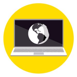 Icon of a world map on a laptop screen to represent how to stay connected to family and friends