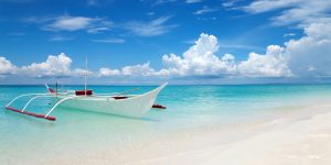 shored boat in Bantayan Island, Philippines