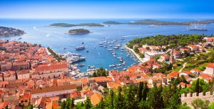 Harbor of old Adriatic island town Hvar