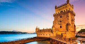 Lisbon, Portugal at Belem Tower on the Tagus River