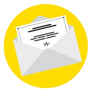 Icon of an envelope to represent how to stay connected to family and friends