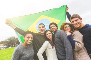 Multiethnic Group of Friends with Brazilian Flag