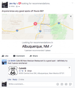 Receiving Restuarant Recommendations on FB