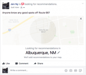 requesting restaurant recommendations on Facebook