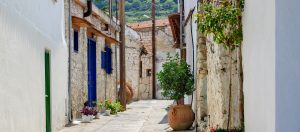 cobblestone streets in Omodos 