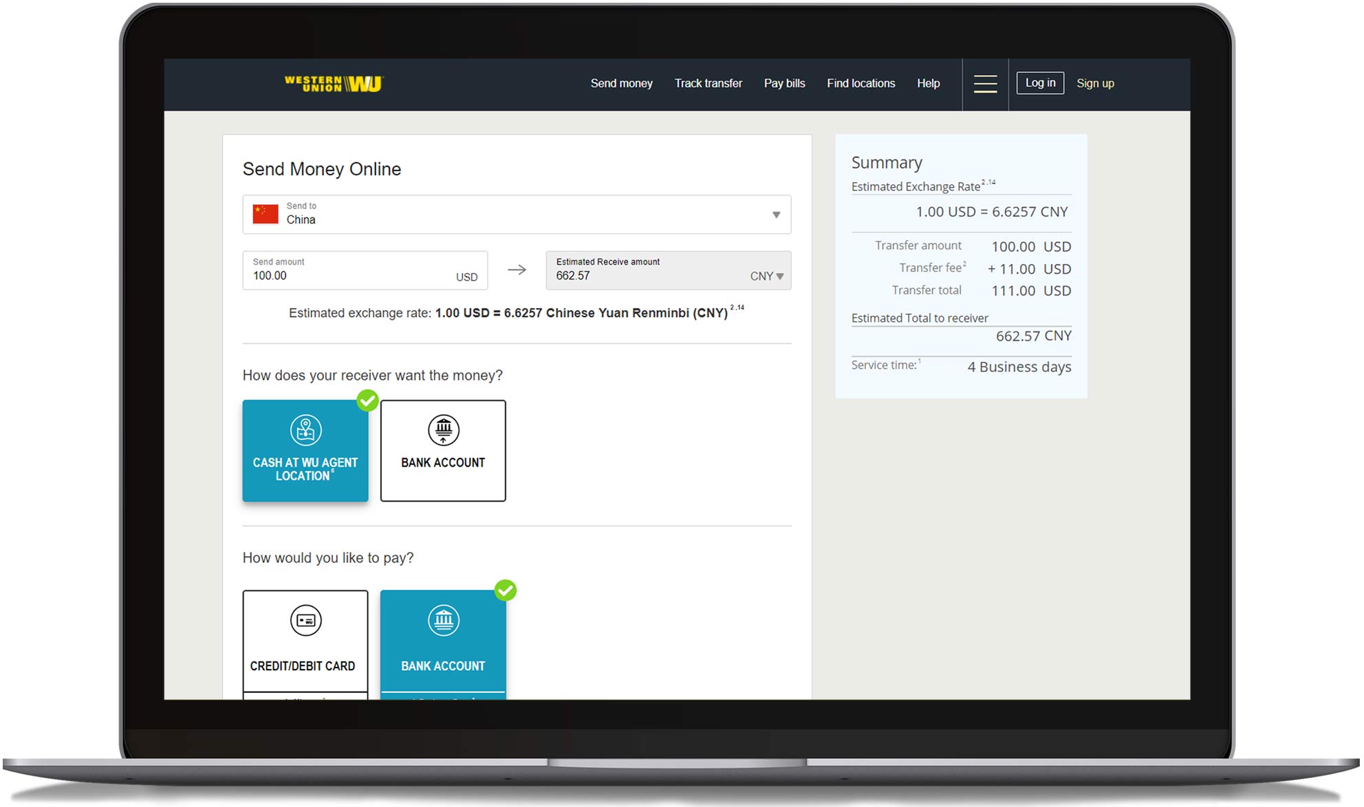 western union send money to china