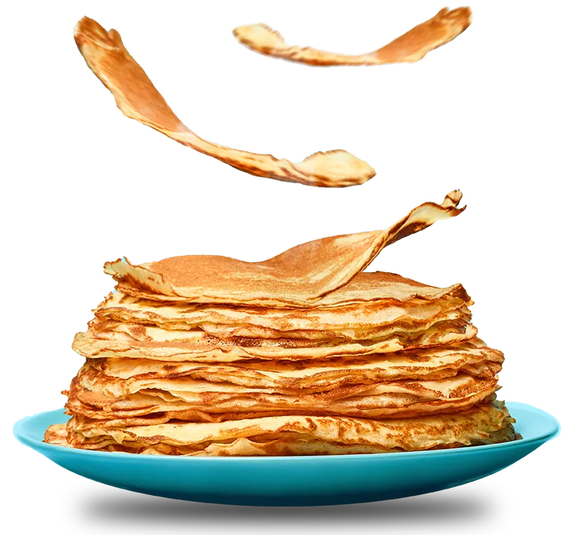 Image with stacked pancakes in a green/blue plate