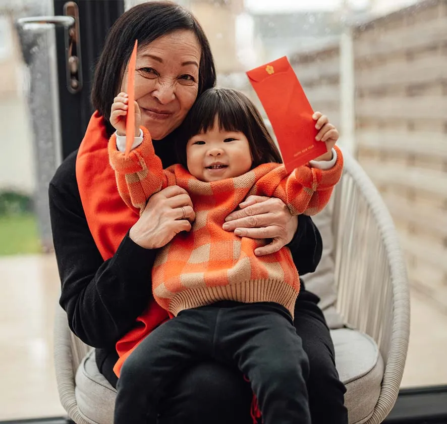 Woman and child smiling