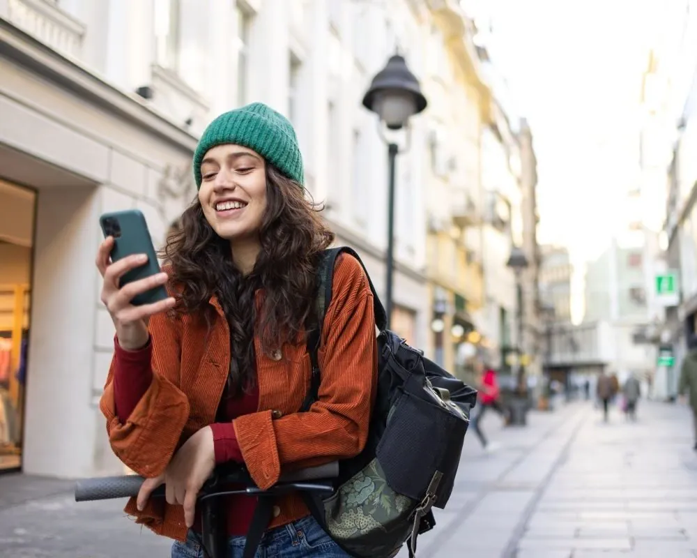 Young woman in green hat
